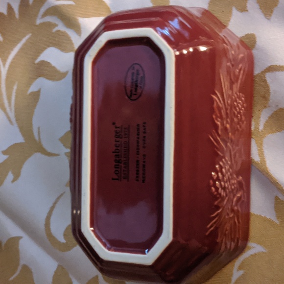 Longaberger Pottery Ceramic Dish Natures Garland Pine Cones Poinsettias Embossed - Picture 4 of 4